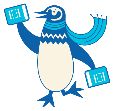 Penguin with books